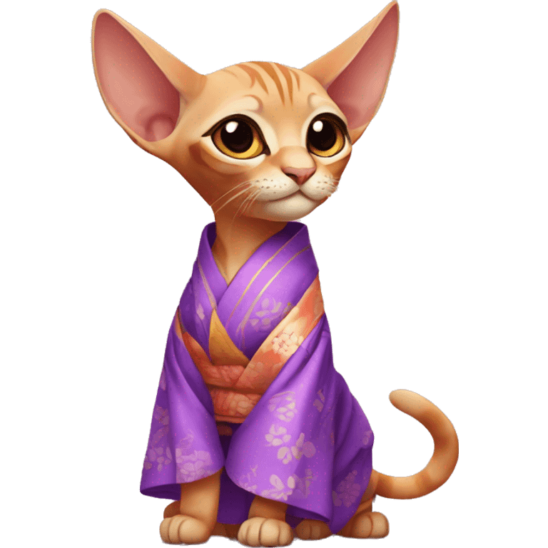 cute orange sphinx kitten in an puple kimono emoji