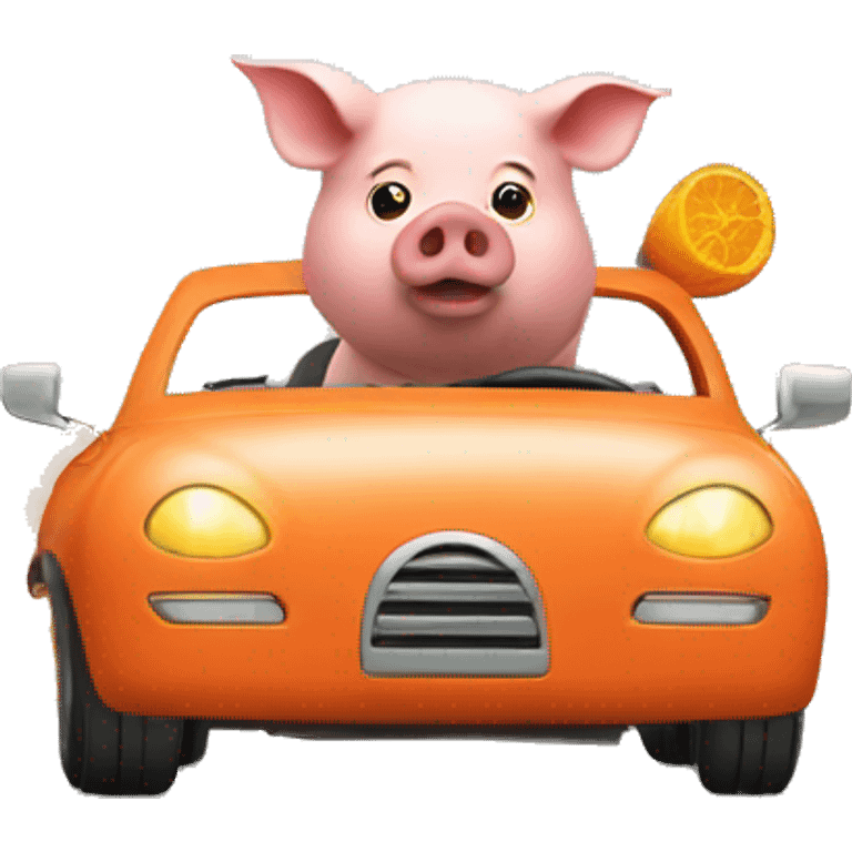 Pig driving orange car emoji