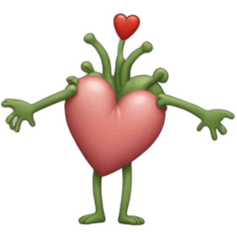 Heart with a hand-drawn face on it and arms and legs coming out of it emoji