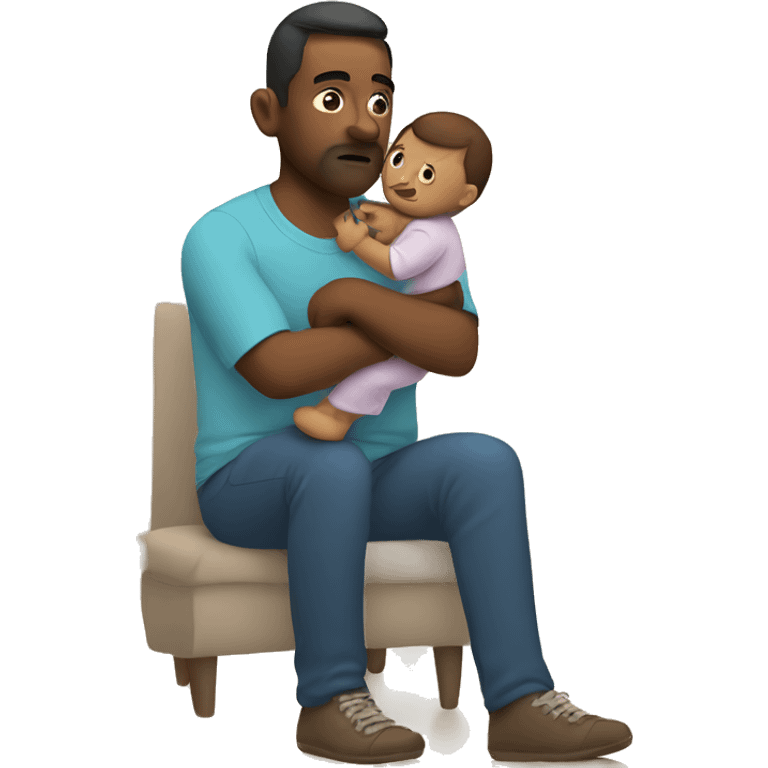 A tired dad holding a baby emoji