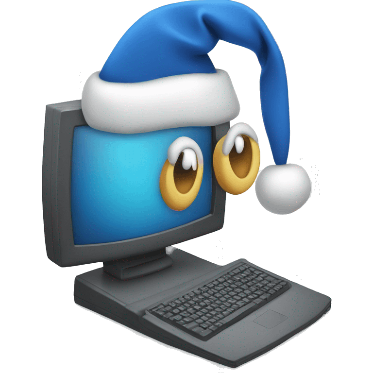 Computer with blue Santa hat emoji