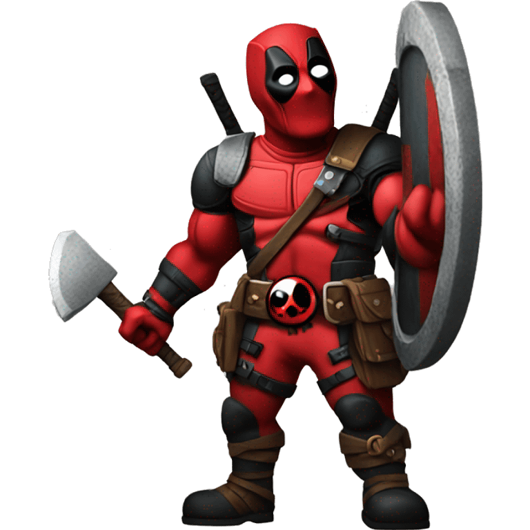 Deadpool holding Viking shield emoji