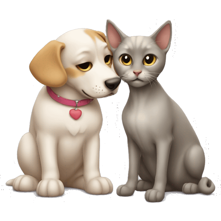 Cat and dog kissing emoji