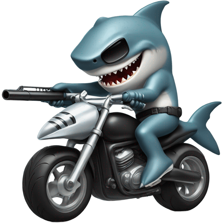 Shark with a gun riding a motorcycle  emoji