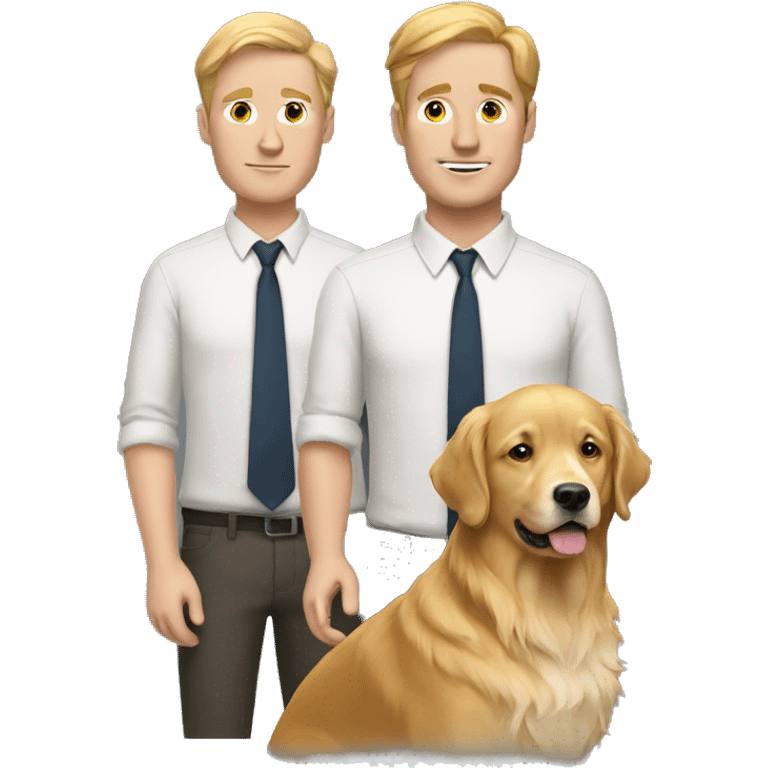 Two white man with golden retriever  emoji