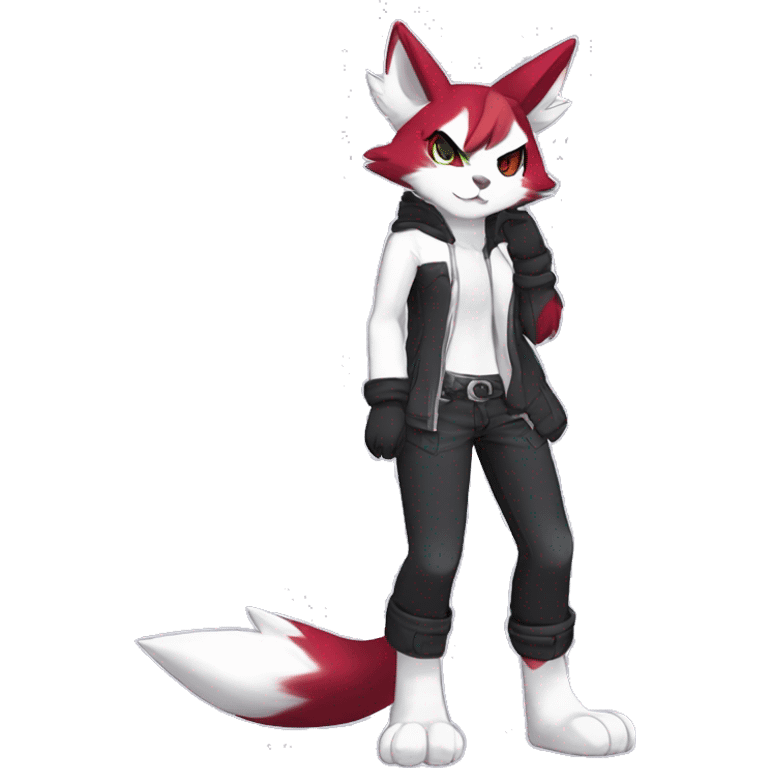 Anthro Dark Beautiful Colorful Shiny Edgy Cool Shy Grumpy FurSona Feline-Zangoose-Fakemon Emo Hair Vtuber Model Full Body emoji