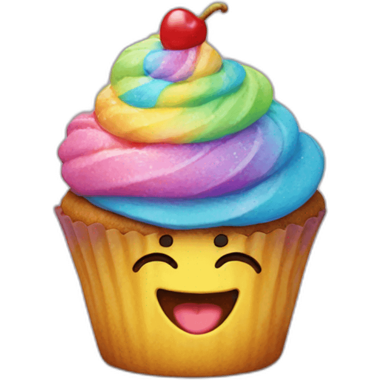 Happy cupcake with rainbow icing  emoji