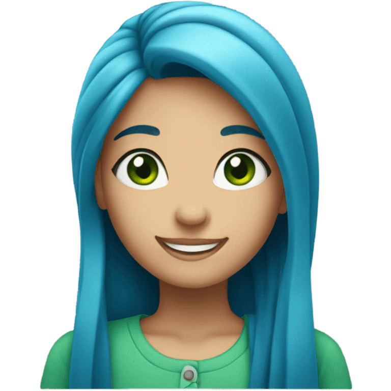 smiling girl with blue hair and green eyes emoji