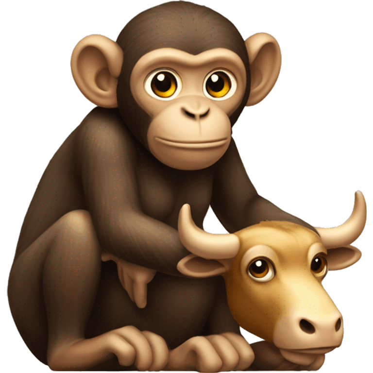 A monkey sits astride a bull emoji