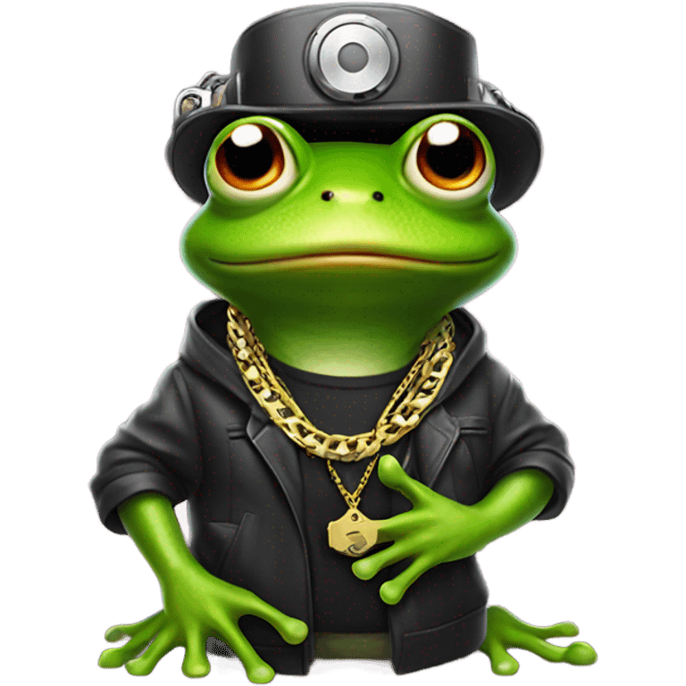 DJ frog with a chain and gun emoji