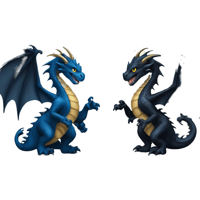 Big black Dragon with smaller Dark Blue Dragon with Little Golden Dragon  emoji