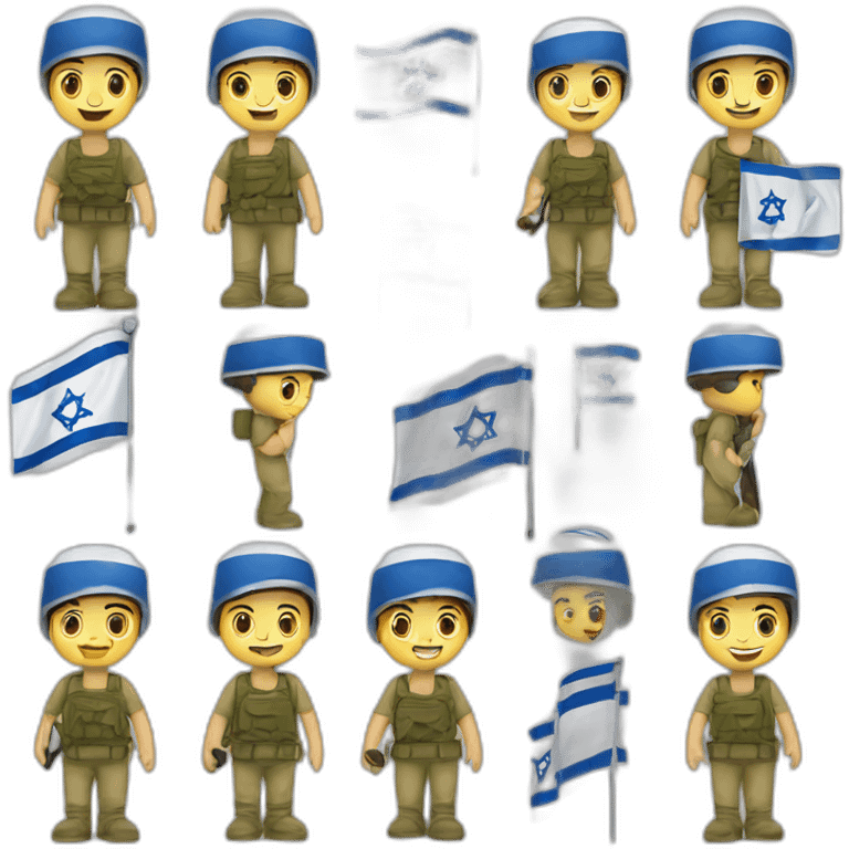 Israeli soldiers liting he israel flag together emoji