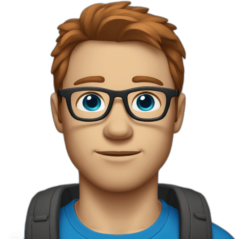 Slightly husky guy with reddish-brown hair and black glasses in a blue t shirt and blue eyes emoji