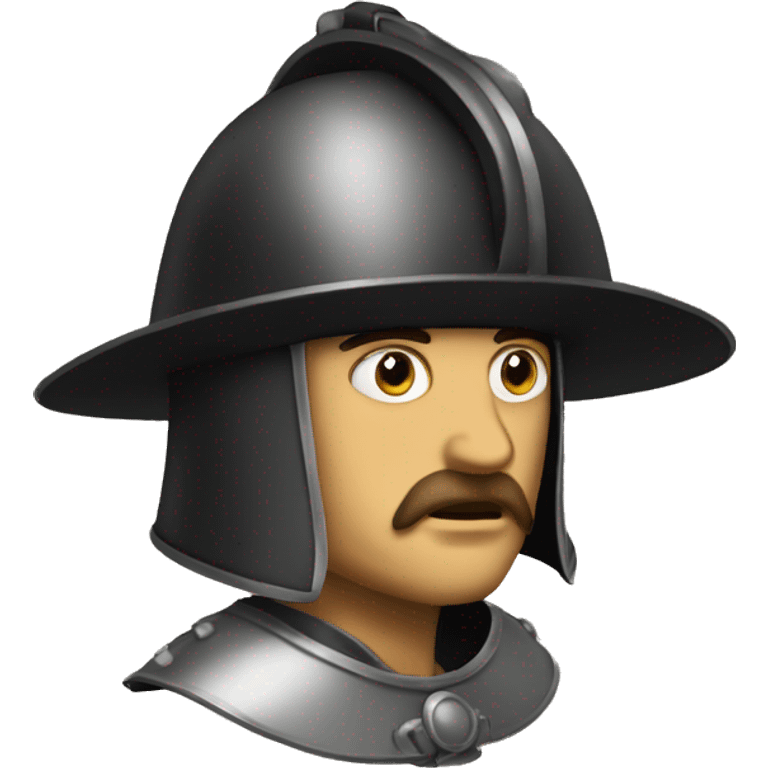 Guy wearing a morion kettle helmet crestfallen emoji