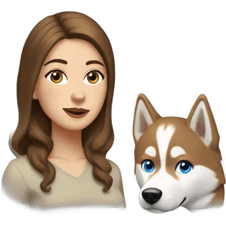 White Woman hair brown and bleus eyes and golden Husky  emoji