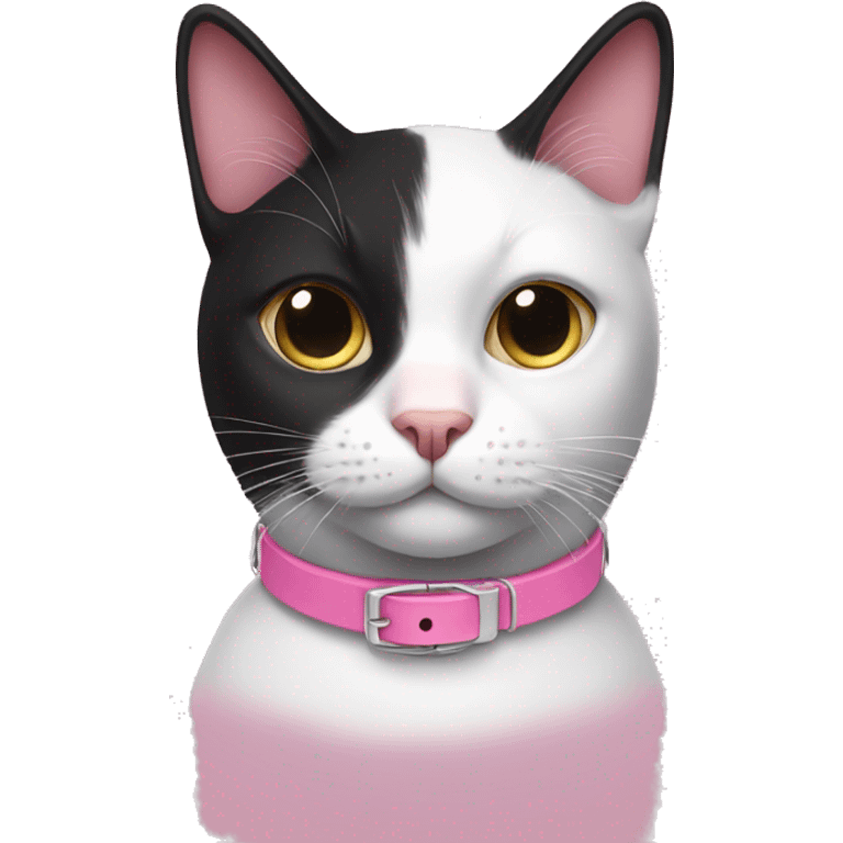 Black and white cat wearing pink collar  emoji