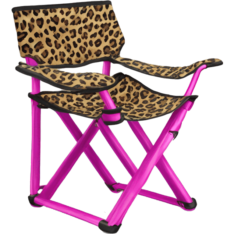 Realistic fuschia and leopard print pattern camping folding chair isolated.  emoji