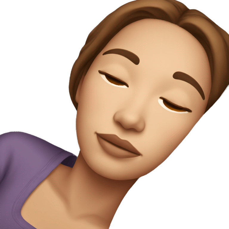 Woman with brown hair and brown eyes and light skin sleeping emoji