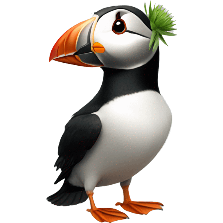 A puffin holding a thistle emoji