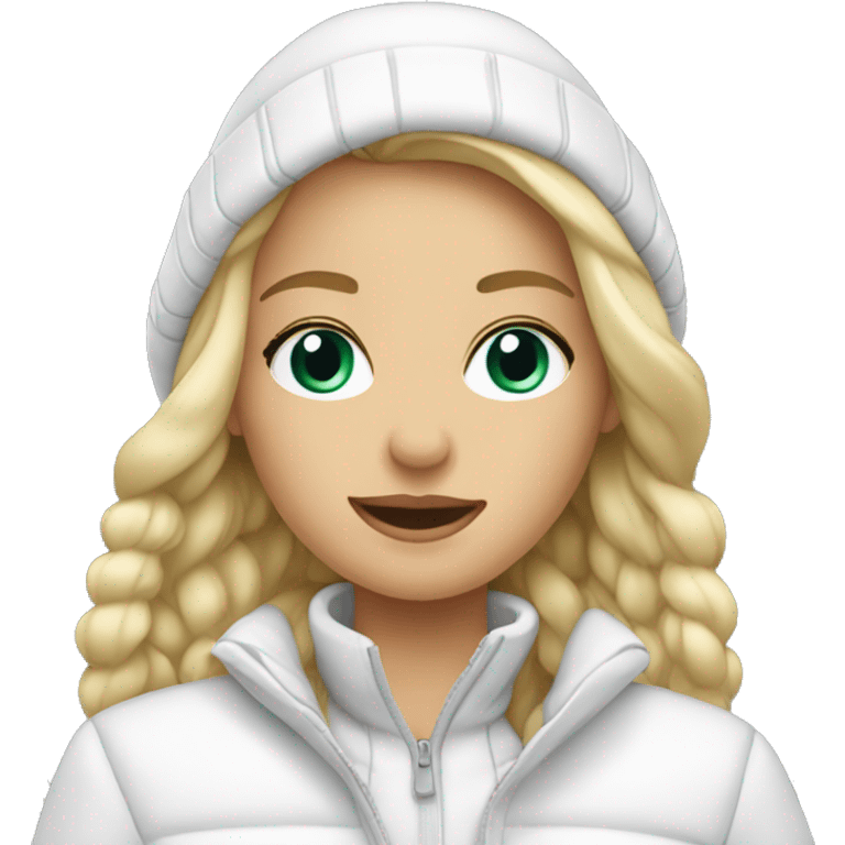 A blonde girl in winter wearing all white  emoji