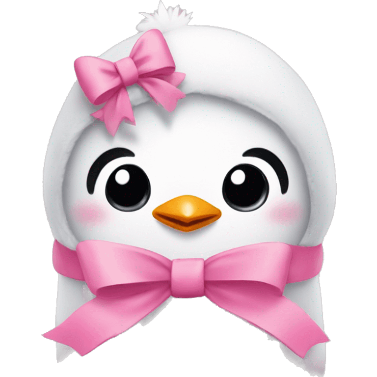 a cute penguin with pink bow on head emoji