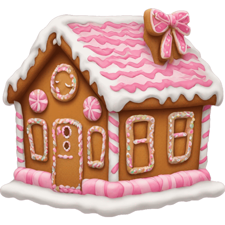 Gingerbread house with a pink bow  emoji