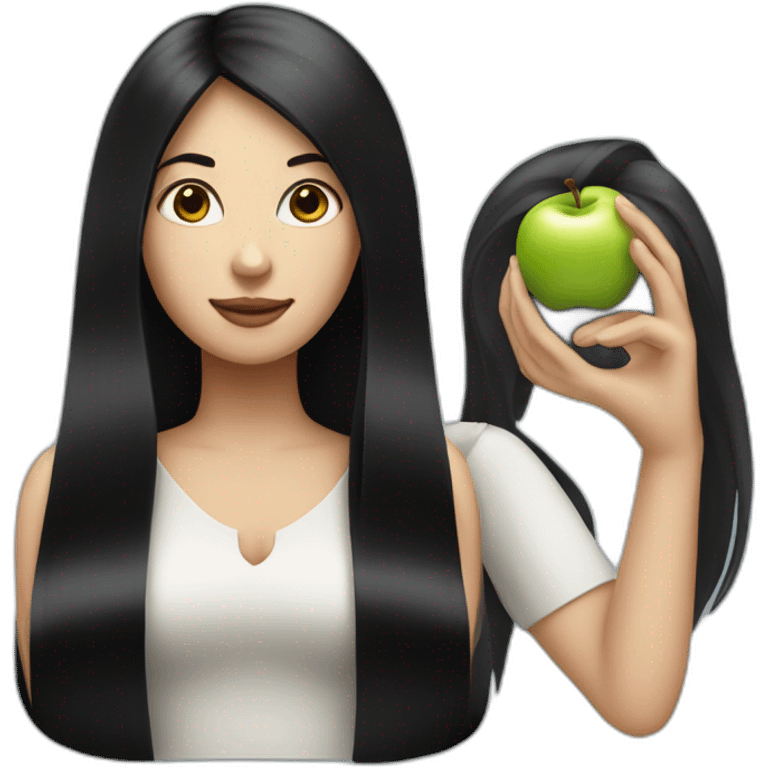 two women with straight long black hair and fair skin and an apple symbol emoji