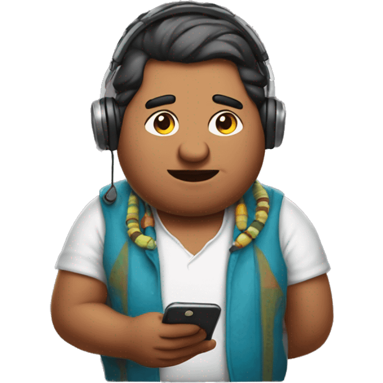 FAT indian with a headset texting on his phone emoji