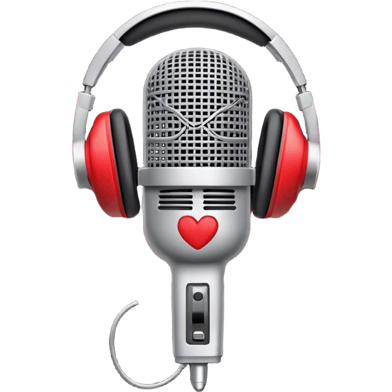 Create a dynamic and energetic emoji that represents beatboxing. The design should feature a stylized microphone with sound waves emanating from it, symbolizing vocal percussion and rhythm. Add elements like headphones or a subtle speaker to emphasize the music production aspect. Use bold colors like black, white, and red to convey the intensity and creativity of beatboxing. The background should be transparent. emoji