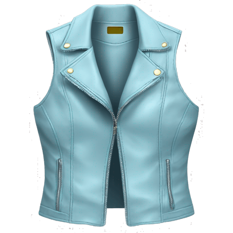 Realistic isolated open feminine light blue leather zip up fashion vest.  emoji