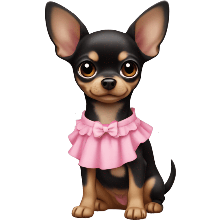 black & tan chihuahua puppy wearing a pink dress emoji