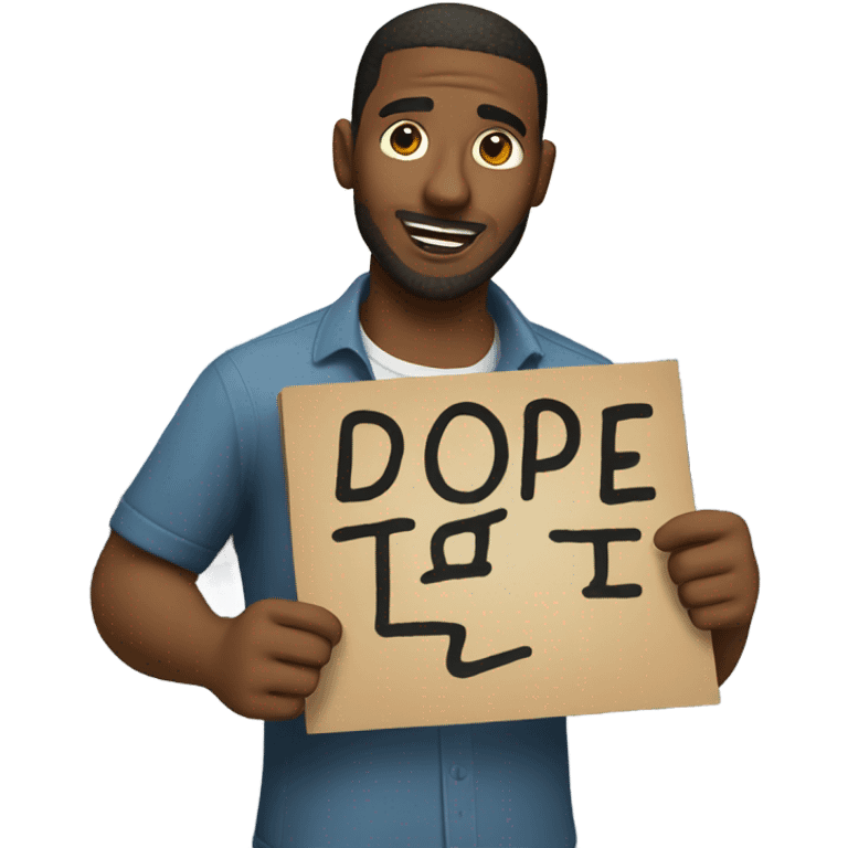 man holding a sign that says dope emoji