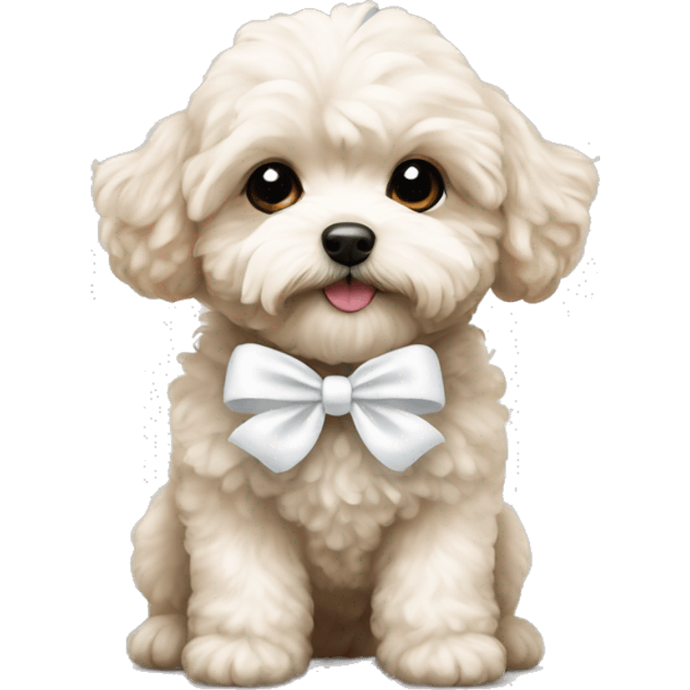 Cute baby dog Maltipoo with white bow emoji