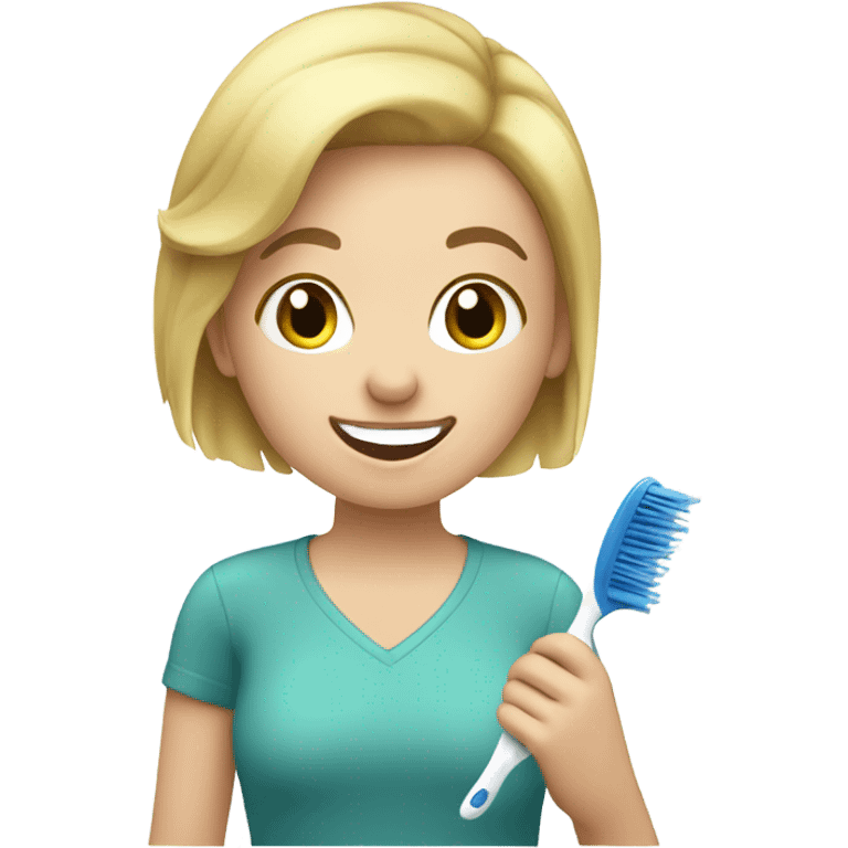 White girl with blonde short hair brushing her teeth  emoji