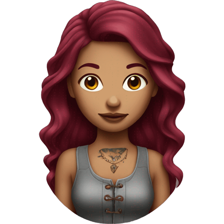 Tattooed girl with long Burgundy hair emoji