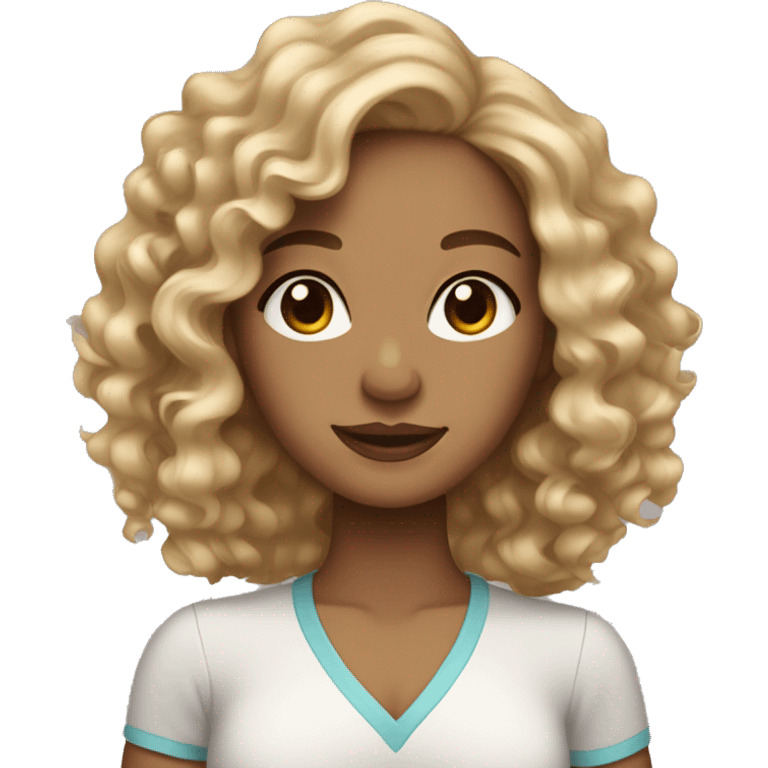 a tan light skin girl with black hair and curls with waves emoji