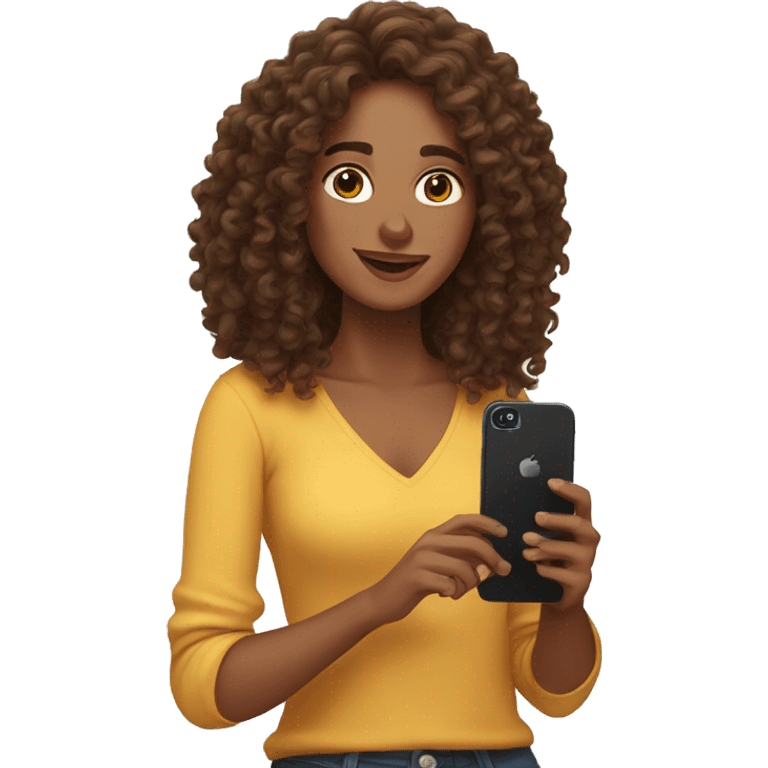 spain woman content creator with brown long curly hair with phone  emoji