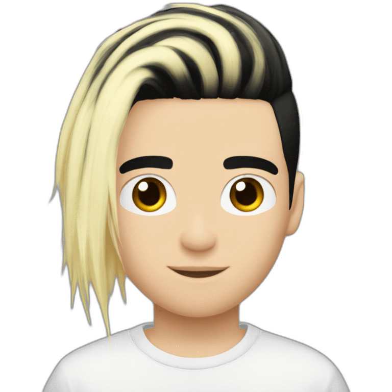 Bill Kaulitz black hair down with blonde highlights emo emoji