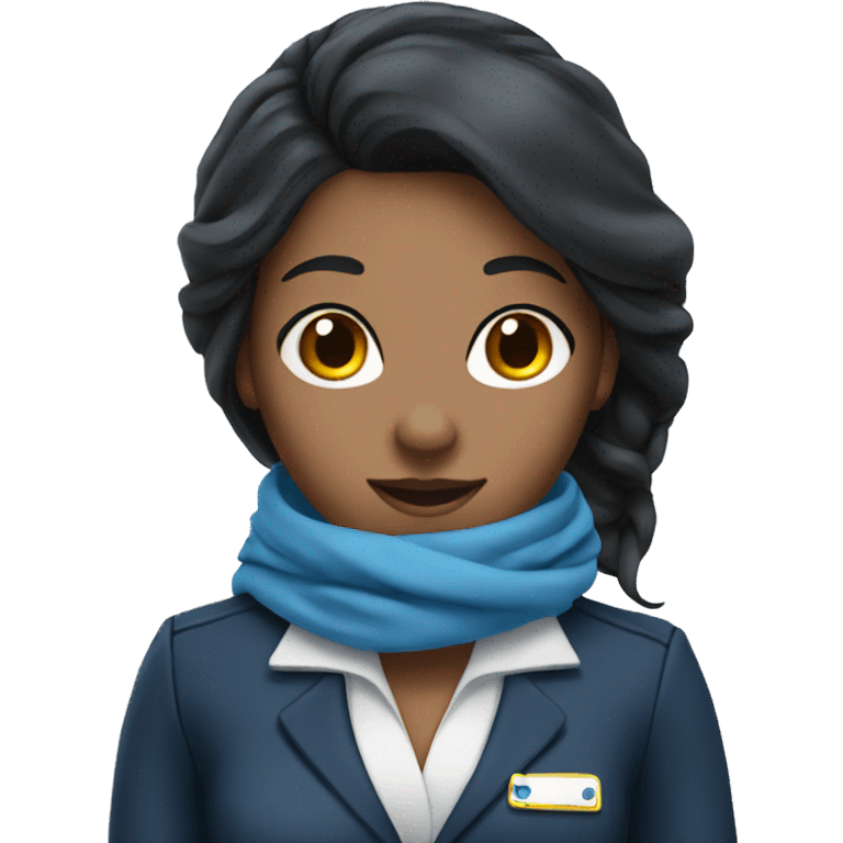 Flight attendant with long black hair and a blue scarf emoji