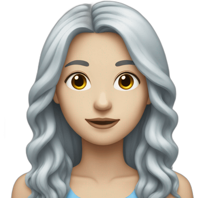 White women with half grey and half blue long hair emoji