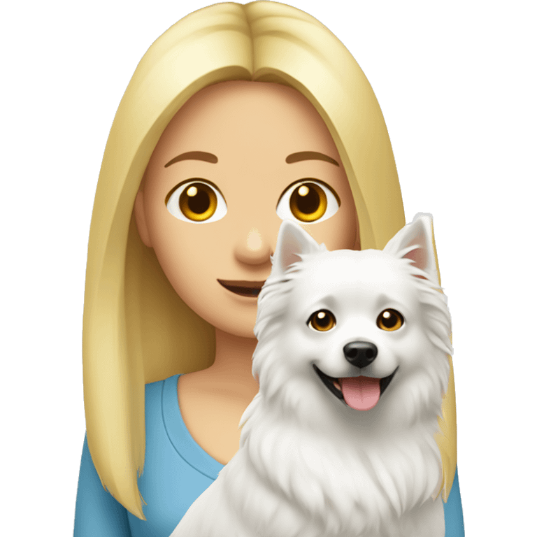 blonde girl with white spitz dog emoji