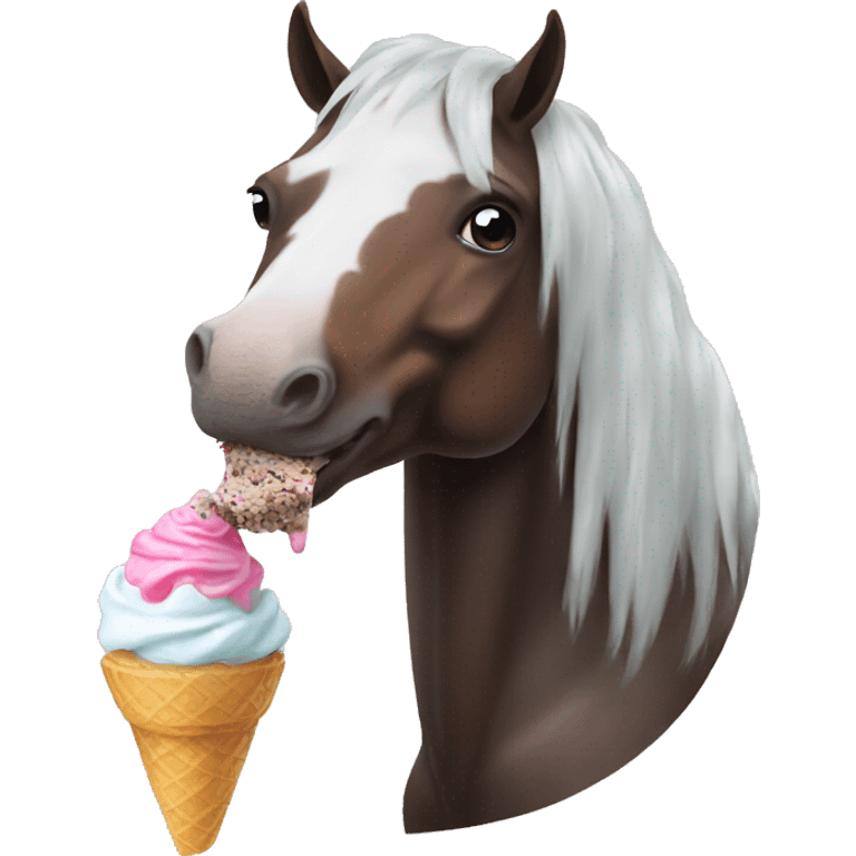 A horse eating ice cream emoji