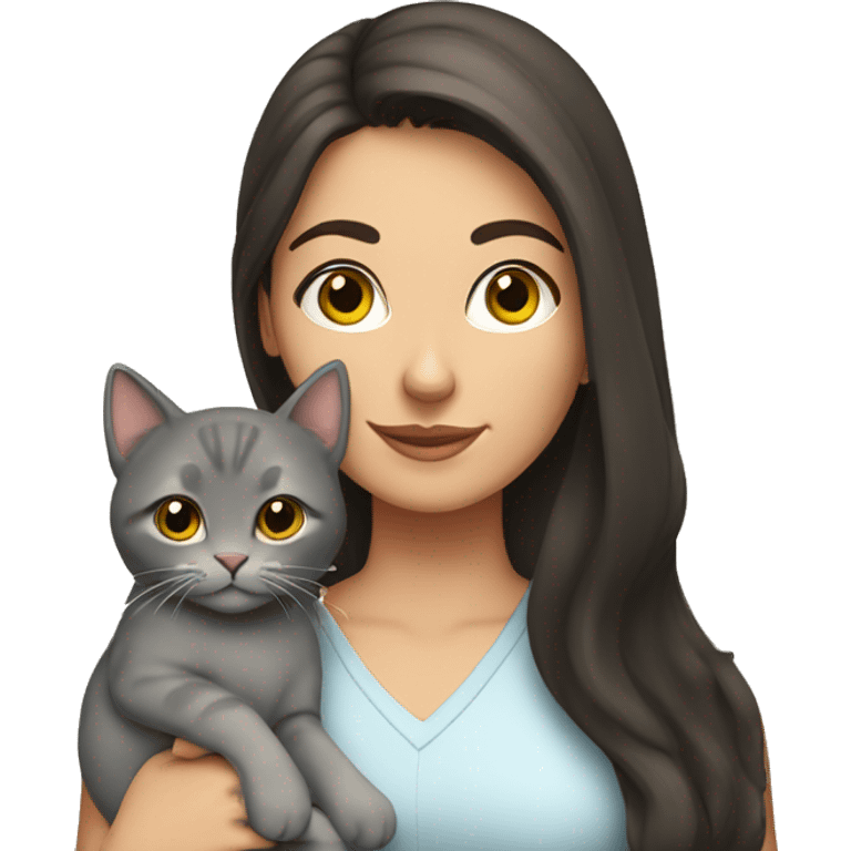 pretty brunette woman holding grey cat emoji