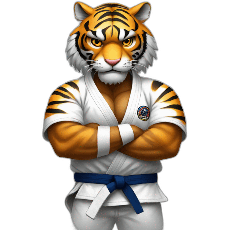 Tiger with evil face   jiu jitsu with his arms crossed emoji