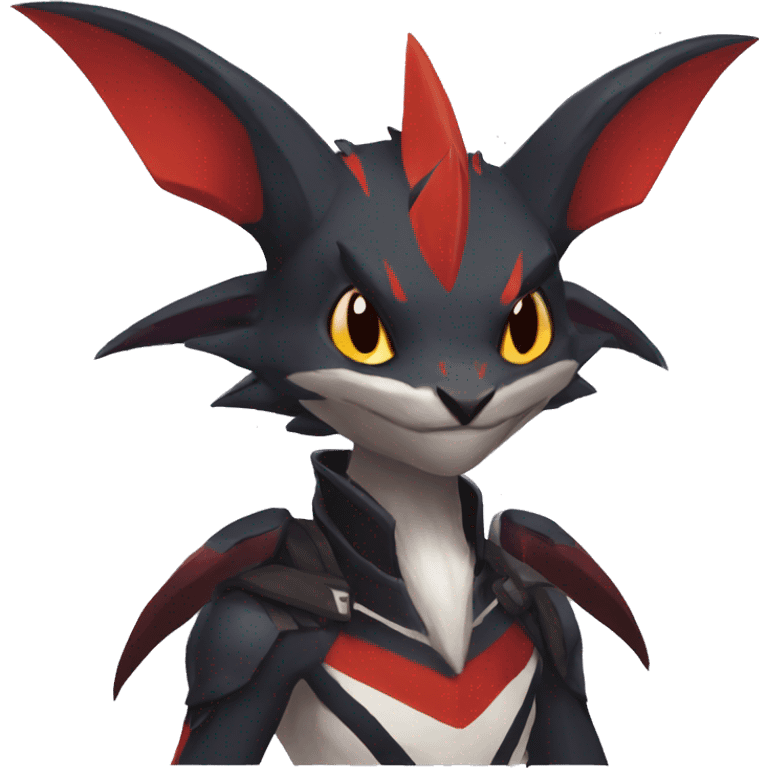 Black Cool Edgy Anthro Noivern-Nargacuga Fakémon  with White and Red Edgy markings emoji