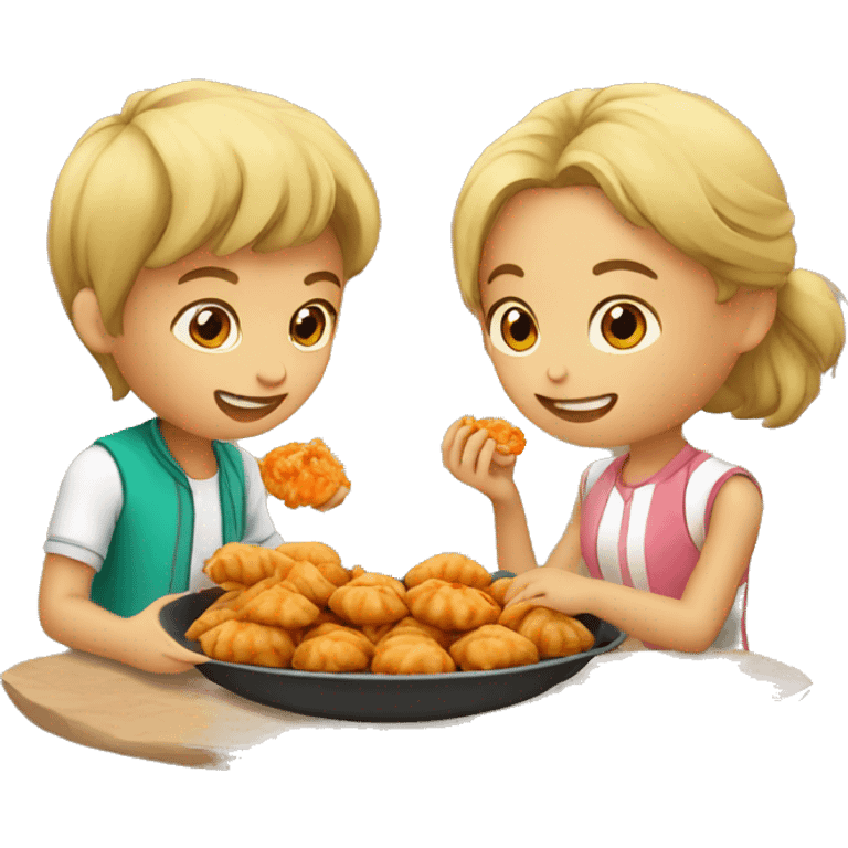 Boy and girl eating fried momos emoji