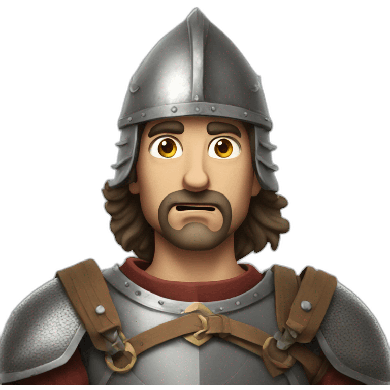 medieval man with a sword coming out of his mouth, looking up emoji