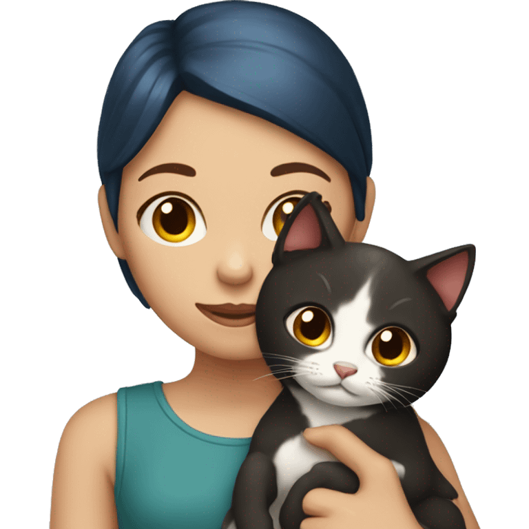 girl with dark red hair holding a cat emoji