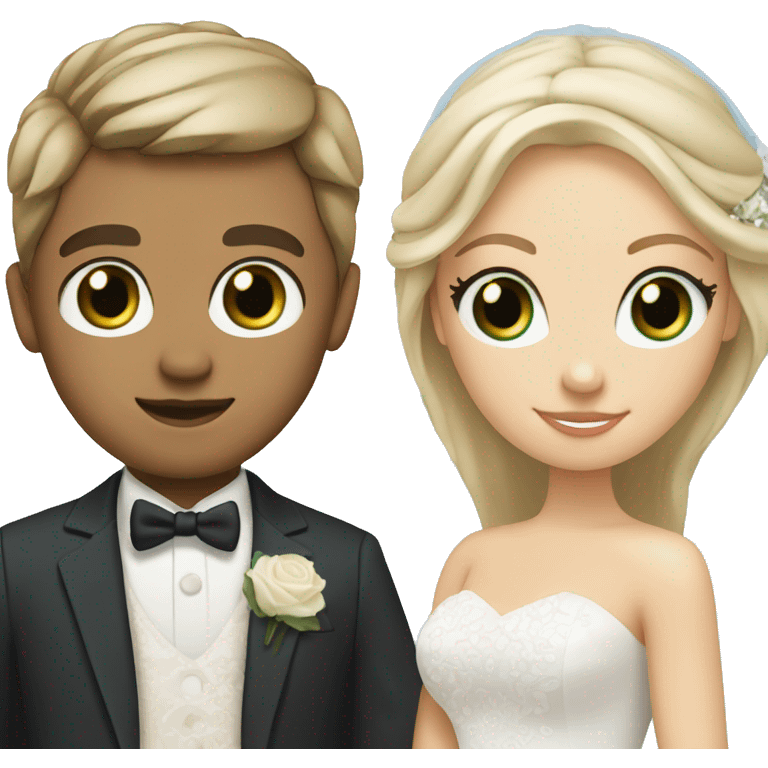 bride green eyes brown hair and groom blue eyes blonde hair  emoji