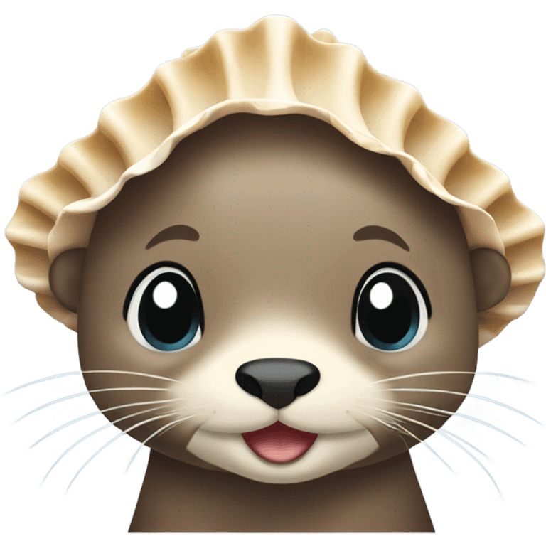 A cute and happy-looking otter face wearing seashell accessories. emoji